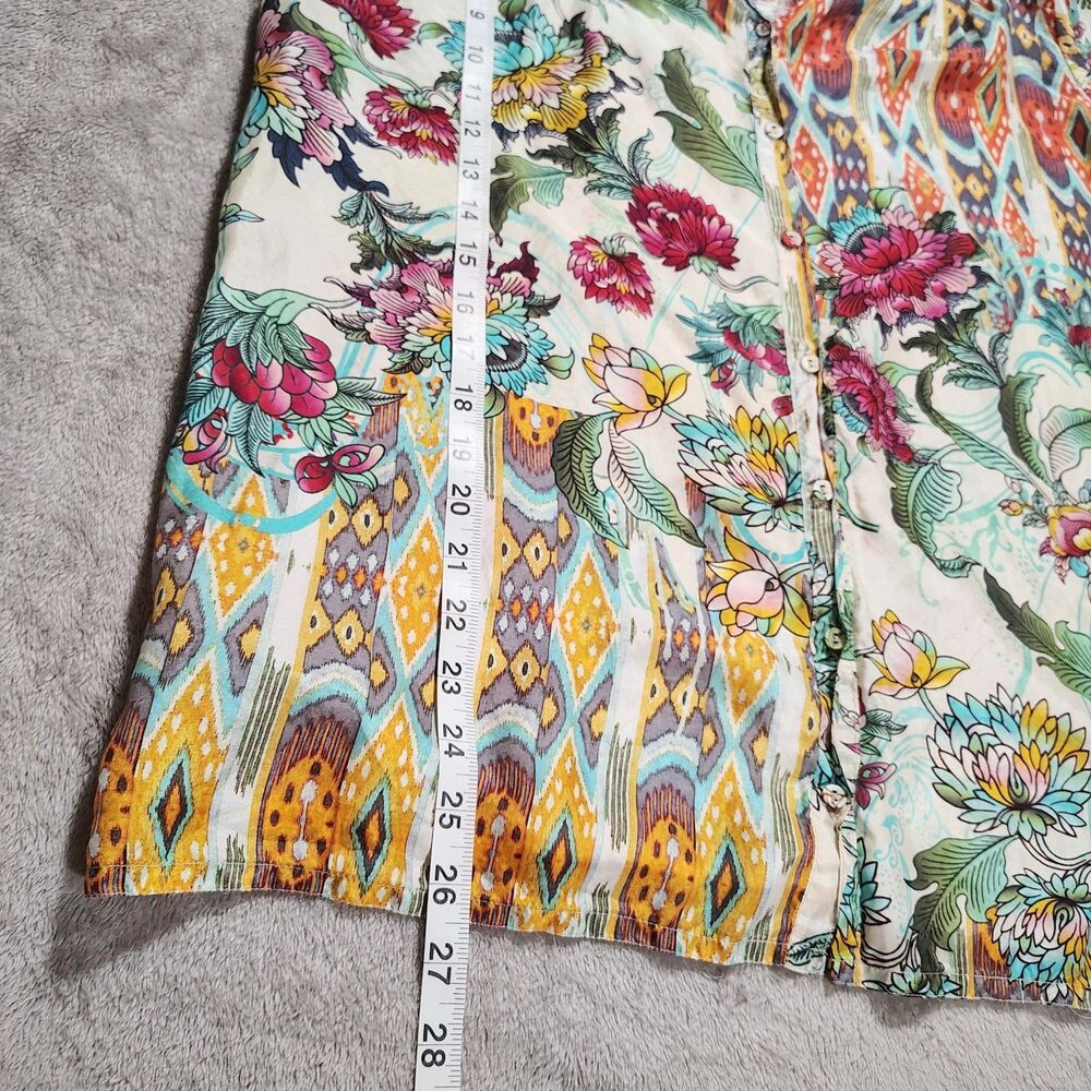 Johnny Was Womens Boho Silk Blouse Size S Floral Patchwork Peasant Art To Wear - Picture 4 of 10